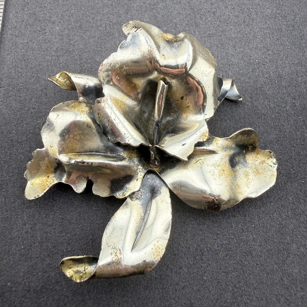 Jewelart Vintage Botanical Brooch Sterling Silver Flower Sculptural Design